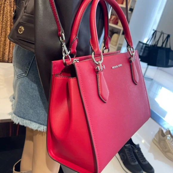 MICHAEL KORS Marilyn Medium Saffiano Leather Satchel
Dark Raspberry 
NWT - Picture 12 of 16